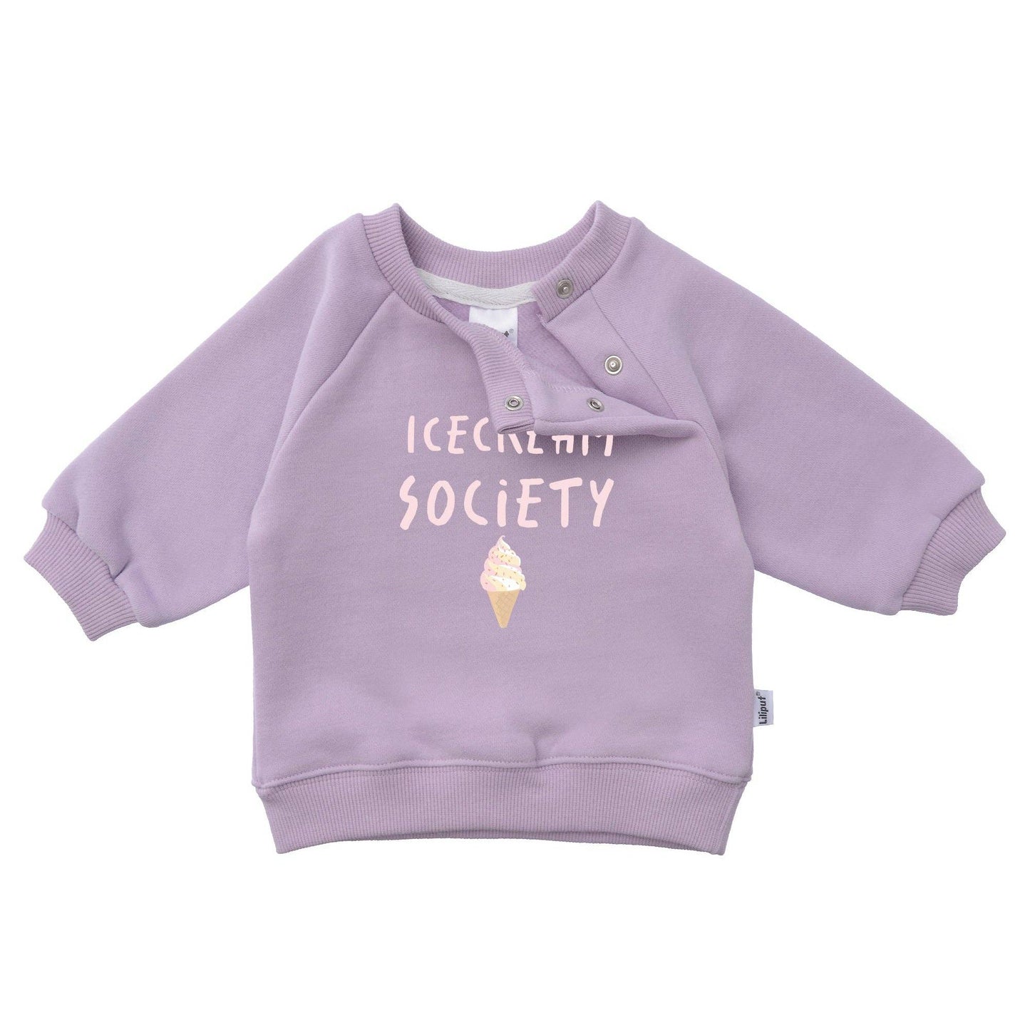 Zachte lila sweater met slogan “Ice Cream Society”