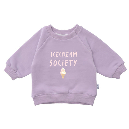 Zachte lila sweater met slogan “Ice Cream Society”